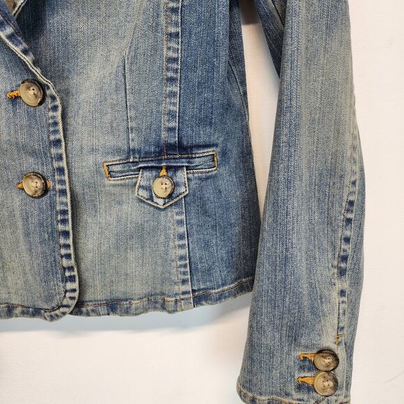 Vintage Y2K Old Navy Jean Denim Jacket Size S Distressed Stone Wash Peplum 2000s - Picture 9 of 15